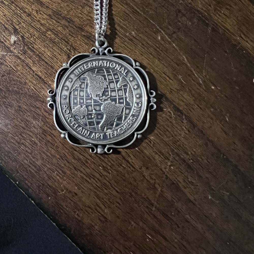 International Porcelain Art Teachers Silver Globe Pendant Necklace